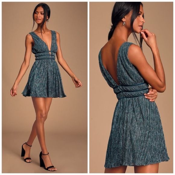 Lulus Dresses & Skirts - Lulus Smokeshow Teal Metallic Mini Dress Women’s Size XL New with Tags